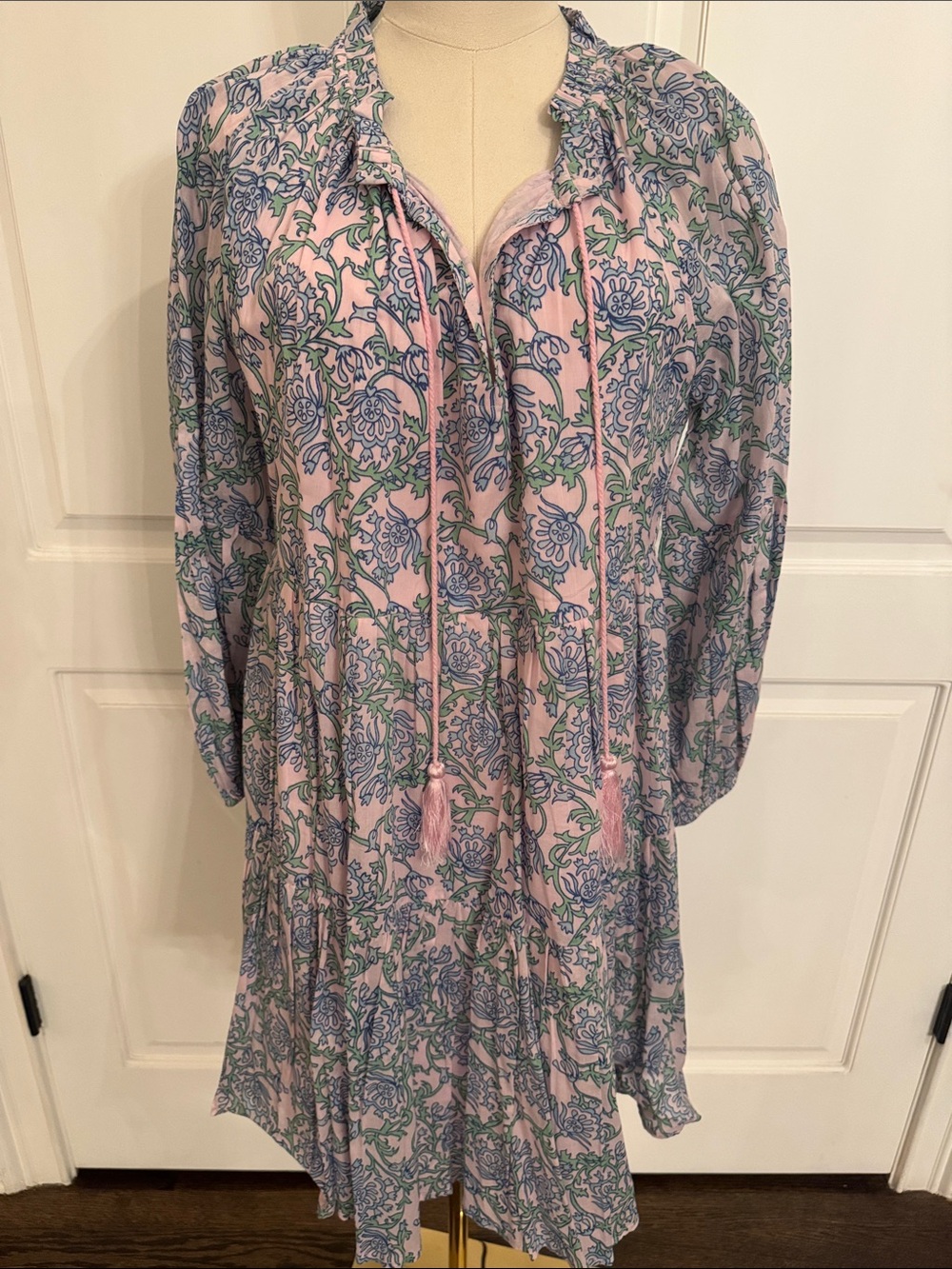 Preppy Girl Monkees Pink Floral Long-Sleeve Tie-Front Dress